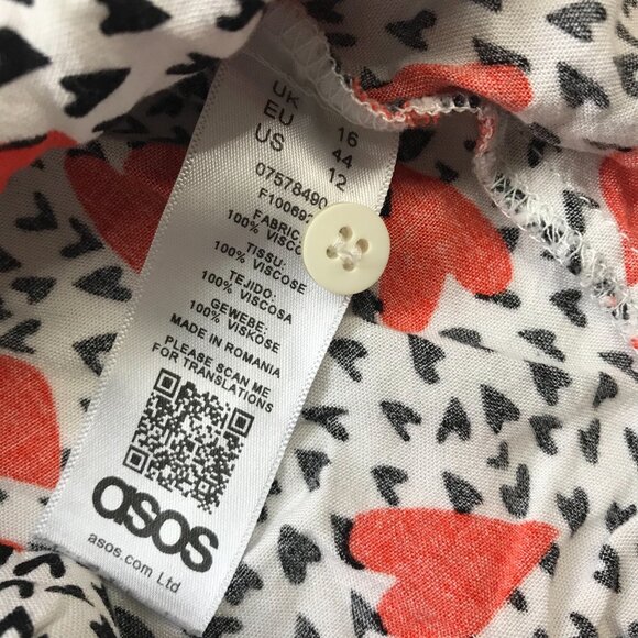 Asos Heart Button Up Shirt Women's 12 Long Sleeves 100% Viscose Lightweight NEW - Picture 8 of 9